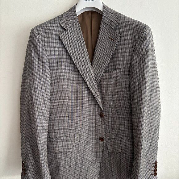 $2000 Canali Grey Houndstooth Check Tweed Wool Sport Coat / Blazer - 42 - Picture 1 of 11